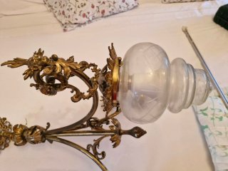 Lámpara de techo antigua brazos. Cobre y cristal