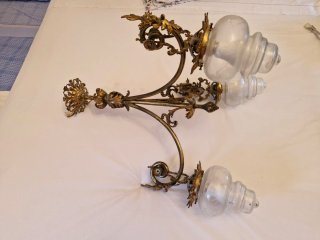 Lámpara de techo antigua brazos. Cobre y cristal