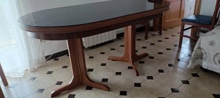 Mesa de comedor extensible madera y cristal 170 cm