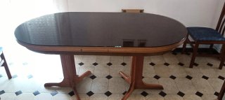 Mesa de comedor extensible madera y cristal 170 cm