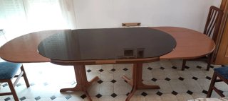 Mesa de comedor extensible madera y cristal 170 cm