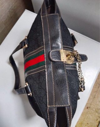 Borsa vintage Gucci nera con righe