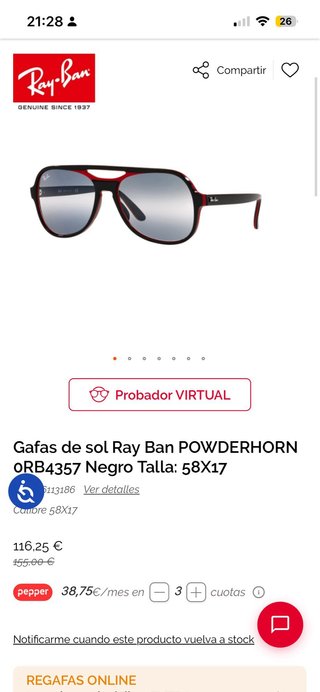 Gafas de sol Ray-Ban negras y rojas