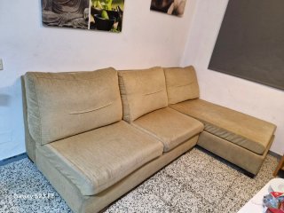 Sofá chaise longue beige tela