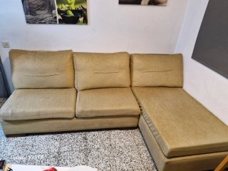 Sofá chaise longue beige tela