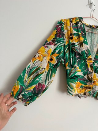 Miss Selens floral tropical bell sleeve crop top
