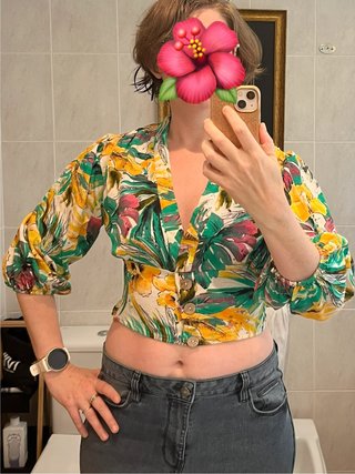 Miss Selens floral tropical bell sleeve crop top