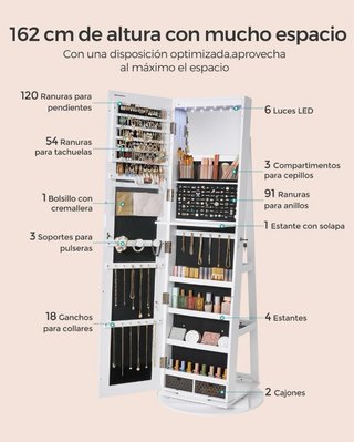 Espejo Joyero de Pie Blanco