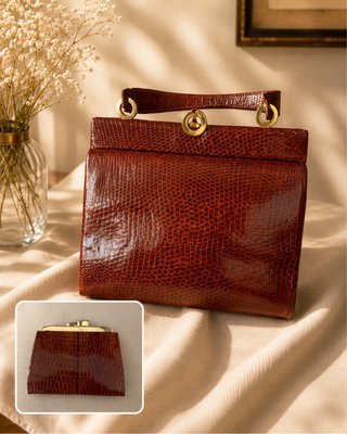 Bolso Vintage Piel Cocodrilo Auténtica Marrón