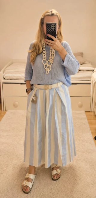 Falda rayas azul y crema bolsillos talla única