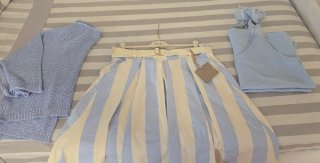 Falda rayas azul y crema bolsillos talla única