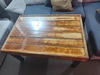 Mesa de centro industrial madera y cristal