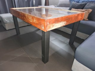 Mesa de centro industrial madera y cristal