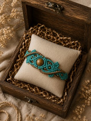 Pulsera Macramé Piedra Natural de Ojo de Tigre