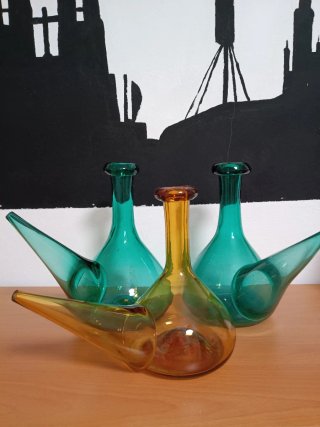 Trío de porrones vidrio soplado