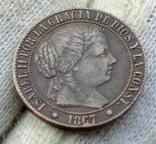 Moneda 1 Centimo Escudo 1867 Sevilla. Isabel II