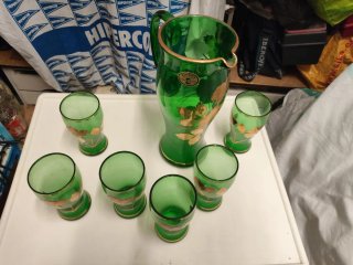Juego Jarra y Vasos Bohemia Cristal Pintado a Mano
