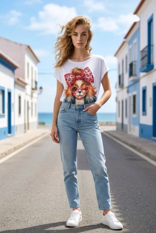 Camiseta con estampado de perro kawaii