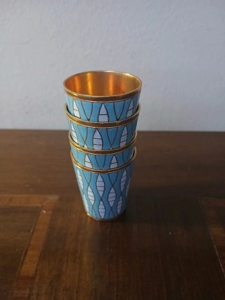 Set 4 bicchierini Stopka URSS ottone smaltato,1970