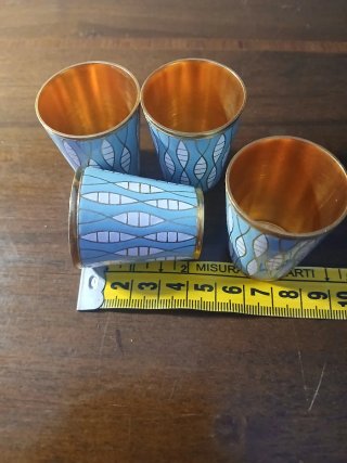 Set 4 bicchierini Stopka URSS ottone smaltato,1970