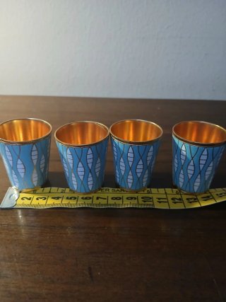 Set 4 bicchierini Stopka URSS ottone smaltato,1970
