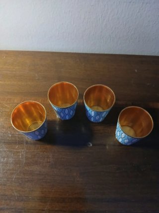Set 4 bicchierini Stopka URSS ottone smaltato,1970