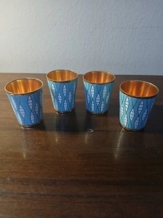 Set 4 bicchierini Stopka URSS ottone smaltato,1970