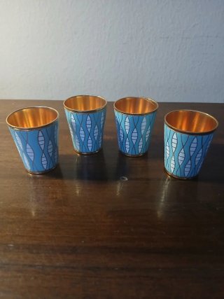 Set 4 bicchierini Stopka URSS ottone smaltato,1970