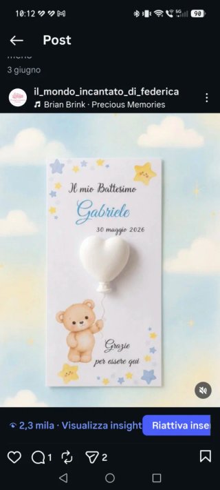 Segnaposto Battesimo con orsetto e palloncino