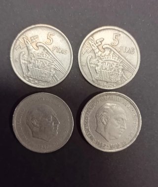 4 Monedas Antiguas Españolas 5 Pesetas