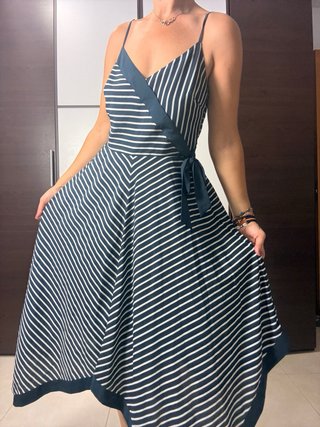 Vestido Banana Republic Talla 4 Rayas Navy Asimétr