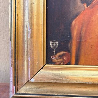 Óleo Fraile con Copa Firmado