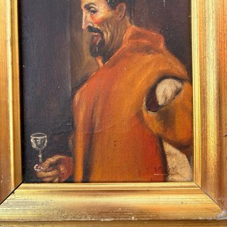 Óleo Fraile con Copa Firmado