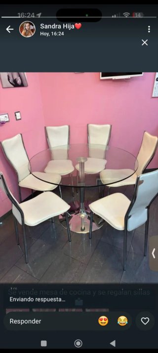 Mesa cristal y acero se regalan las 6 sillas