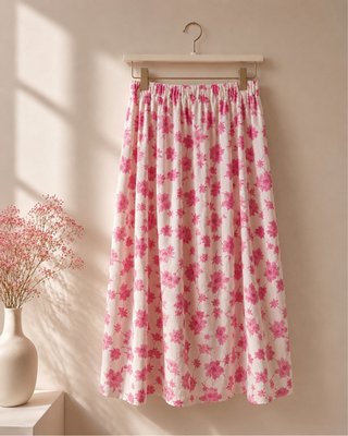 Gonna midi floreale rosa e bianca - Taglia XL