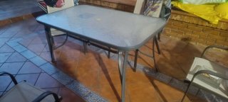 Tapa de mesa de cristal y metal para exterior