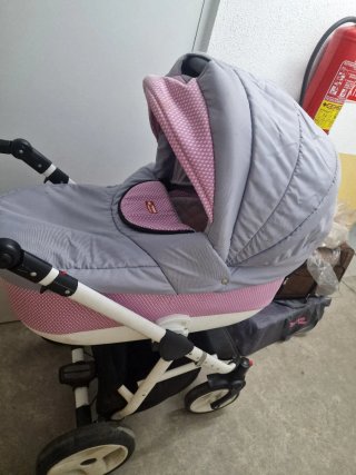 Carrito de bebé 3 piezas gris y rosa