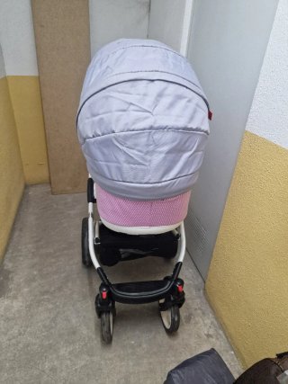 Carrito de bebé 3 piezas gris y rosa