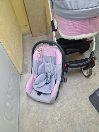 Carrito de bebé 3 piezas gris y rosa