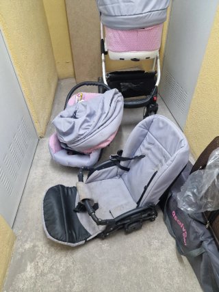 Carrito de bebé 3 piezas gris y rosa