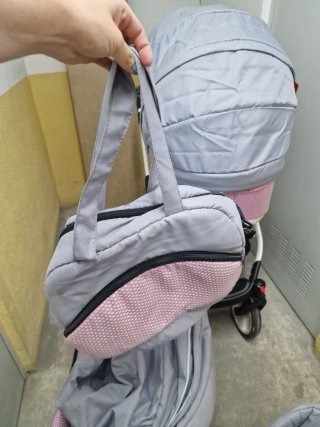 Carrito de bebé 3 piezas gris y rosa