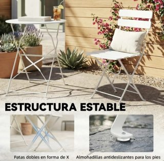 Conjunto mesa y sillas jardín plegables