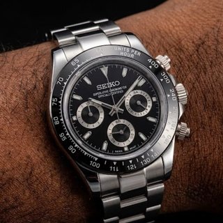 Seiko Mod Daytona Cronógrafo Negro Plata