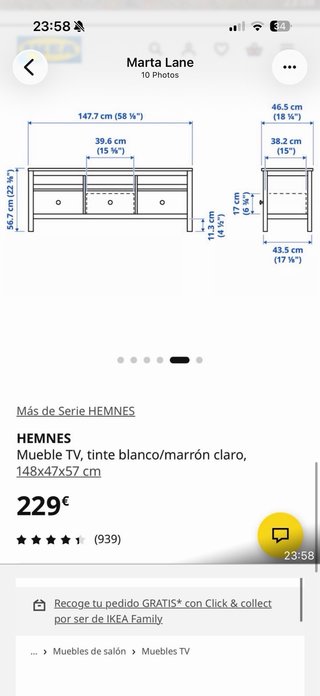 IKEA HEMNES – Mueble TV Blanco