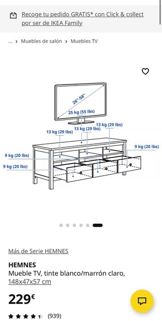 Mueble TV Ikea Pino Blanco