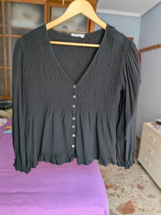 Blusa Negra Fluida Pájaro Loco Talla Única