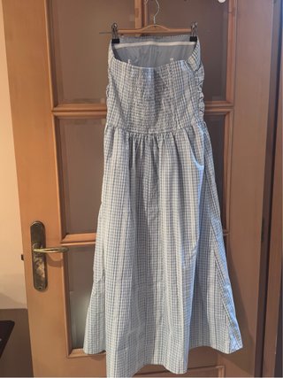 Vestido palabra de honor cuadros azul