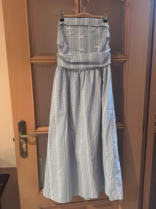 Vestido palabra de honor cuadros azul
