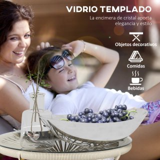 Tavolo ausiliario rotondo in rattan sintetico