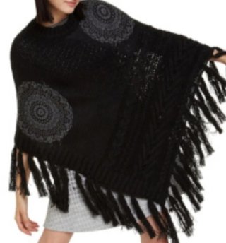 Poncho Desigual Negro y Gris Talla Única